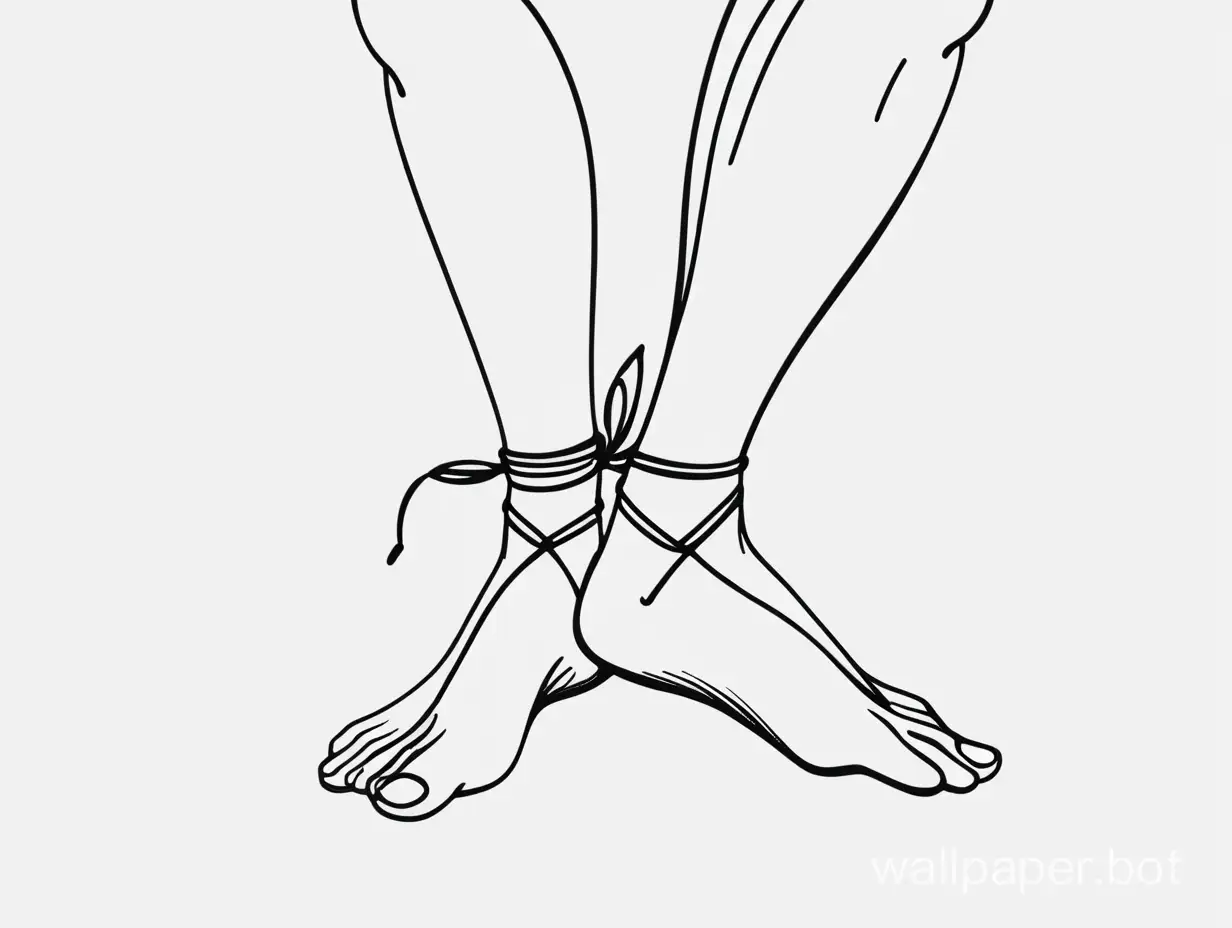 lineart, delicate, minimalist, two person whose ankle are tied with a knot together, white background