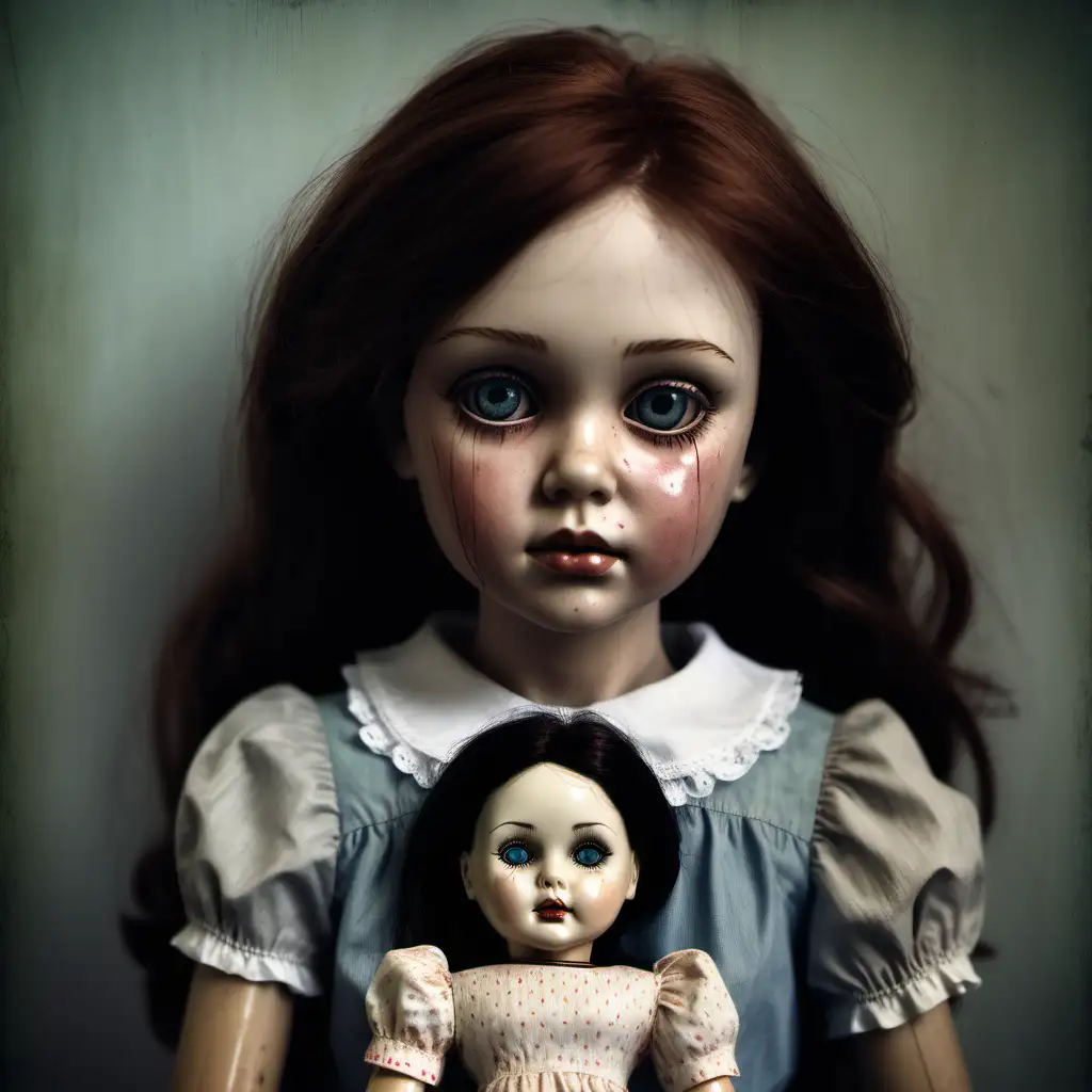 Realistic Portrait of Vintage Doll and Human Girl Fusion