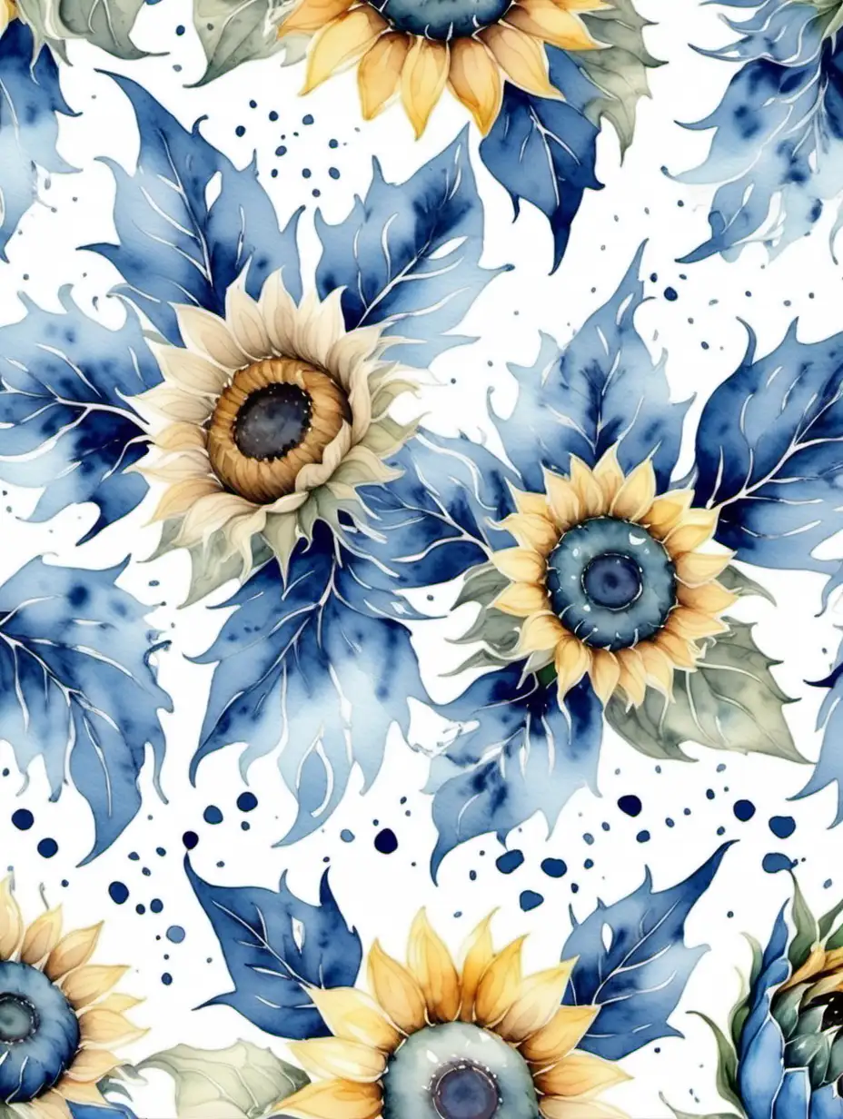 Vibrant Watercolor Blue Sunflower Pattern