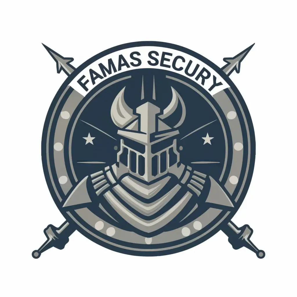 logo, Logo of Modern black and grey knight incrusted in a circle. in the cricle write "FAMAS SECURITY". don't misspell., with the text "FAMAS SECURITY", typography, be used in Technology industry