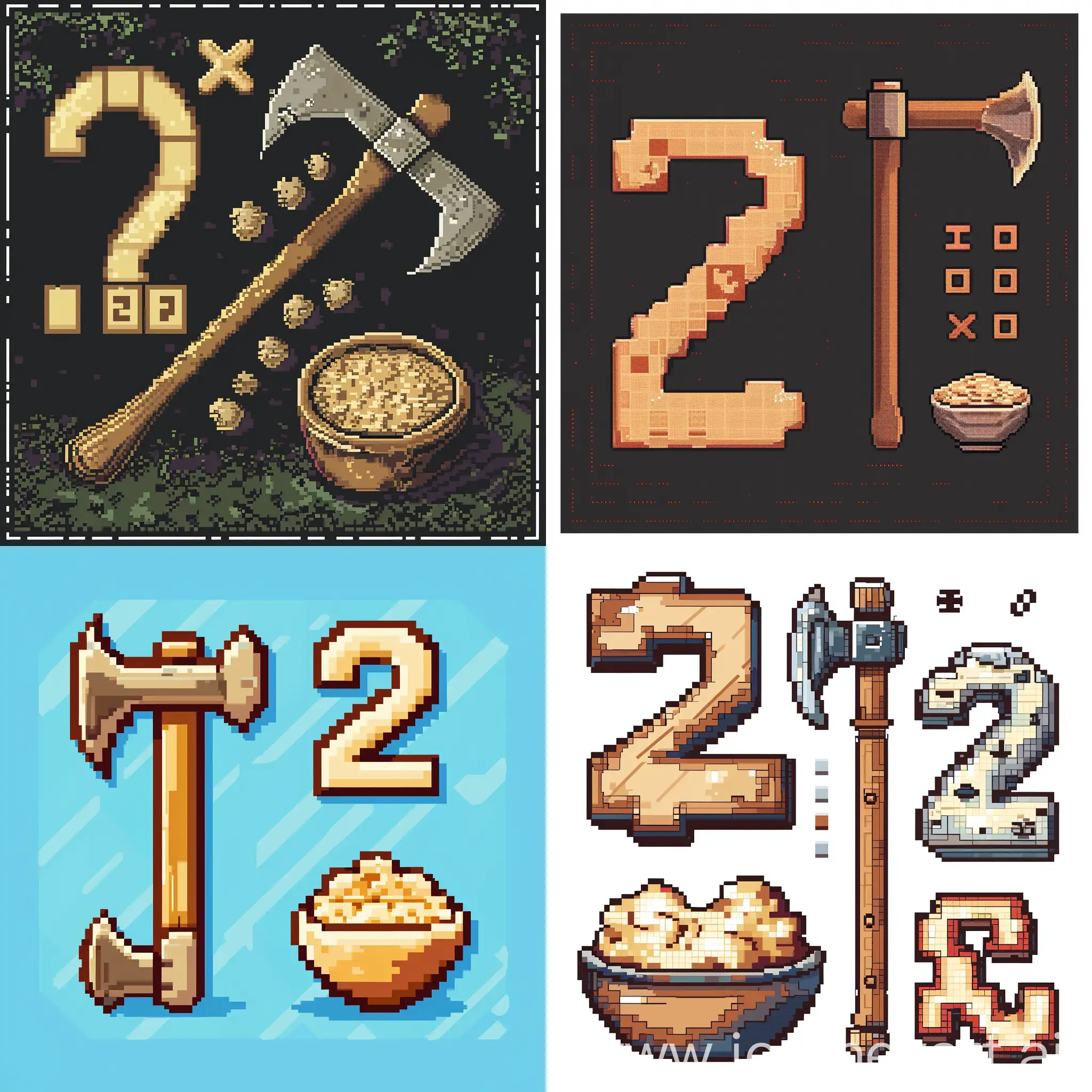 Pixel-Art-Equation-with-Axe-Porridge-Bowl-and-Question-Mark