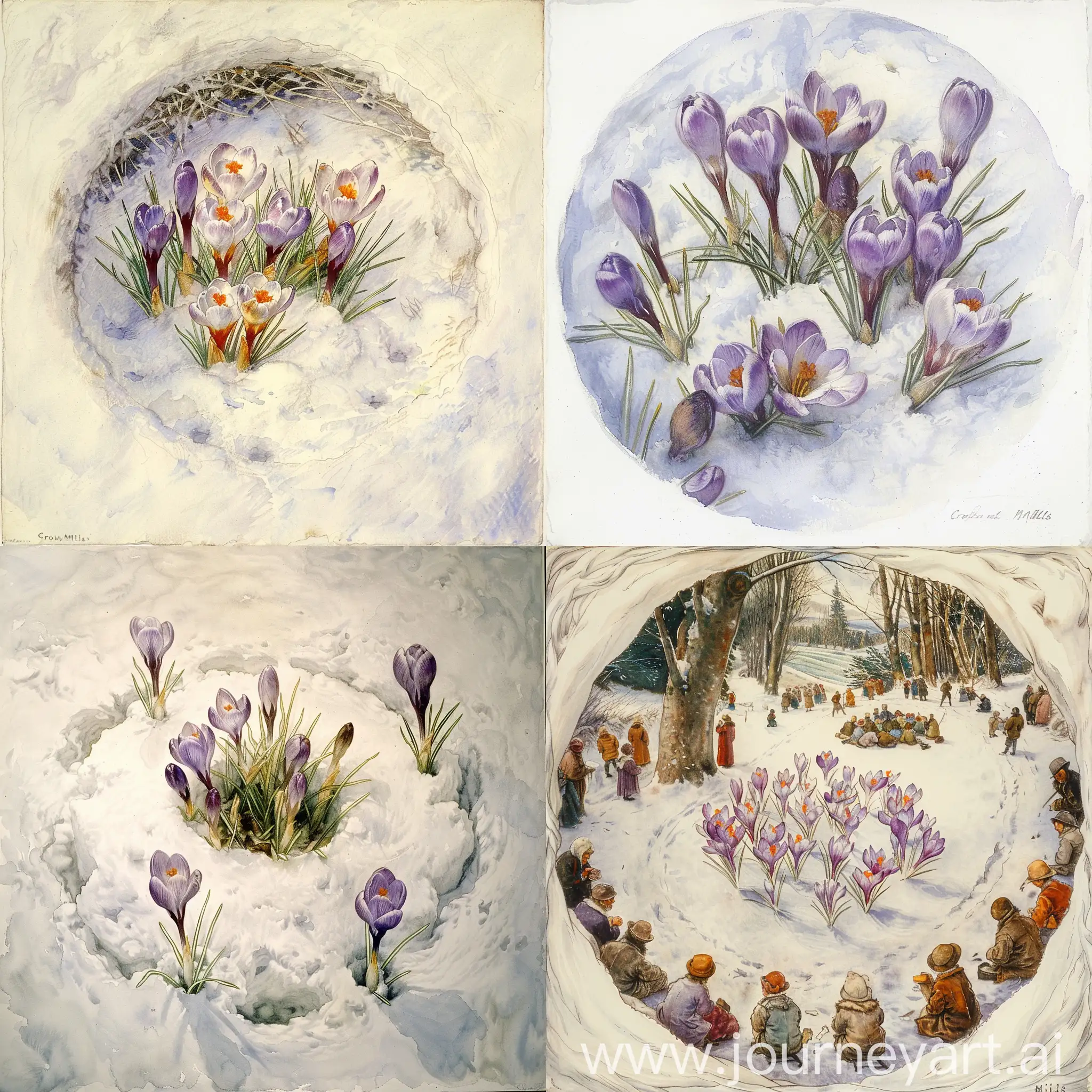 Vibrant-Crocuses-in-Snow-Rich-Watercolor-Painting-by-Millais