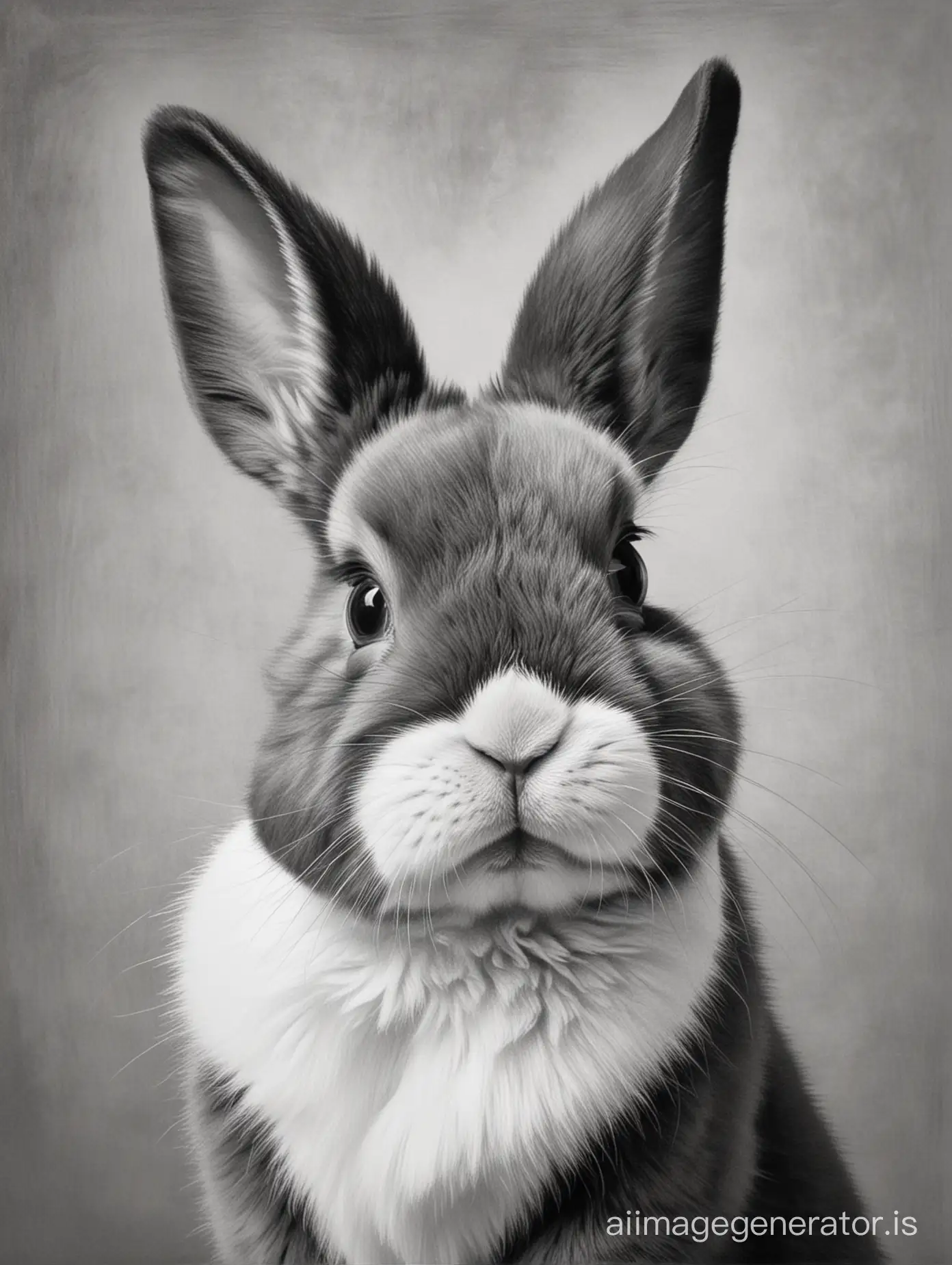 Create an artist's pencil drawing in black and white of a Netherland Dwarf rabbit bunny in Picasso's style,head sideways