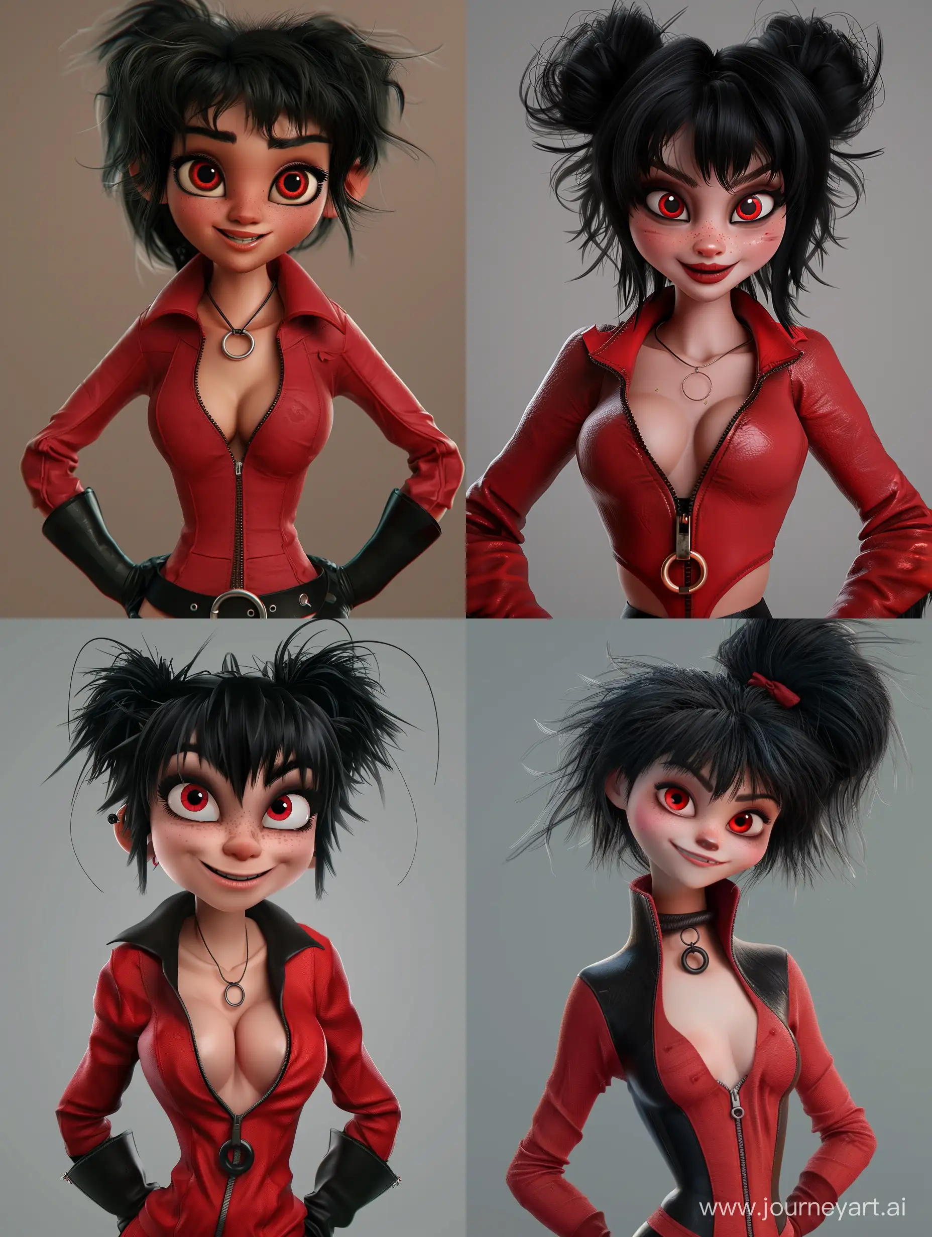 Badass-Cartoon-Girl-with-Red-Eyes-and-Leather-Outfit-Smiling-in-Cool-Pose