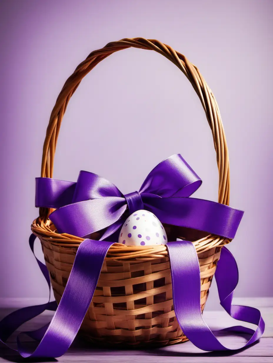 Empty Easter basket with a purple ribbon 