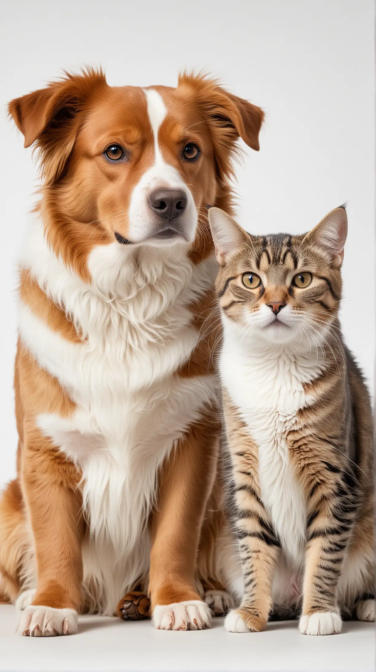 Playful Dog and Cat on White Background