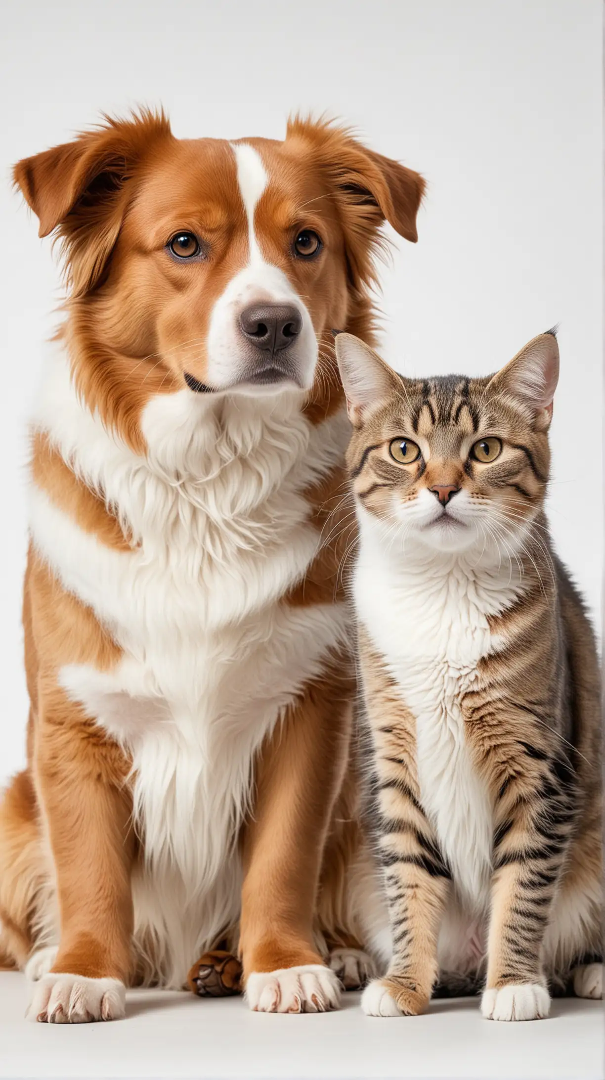 Perro y gato con un fondo blanco