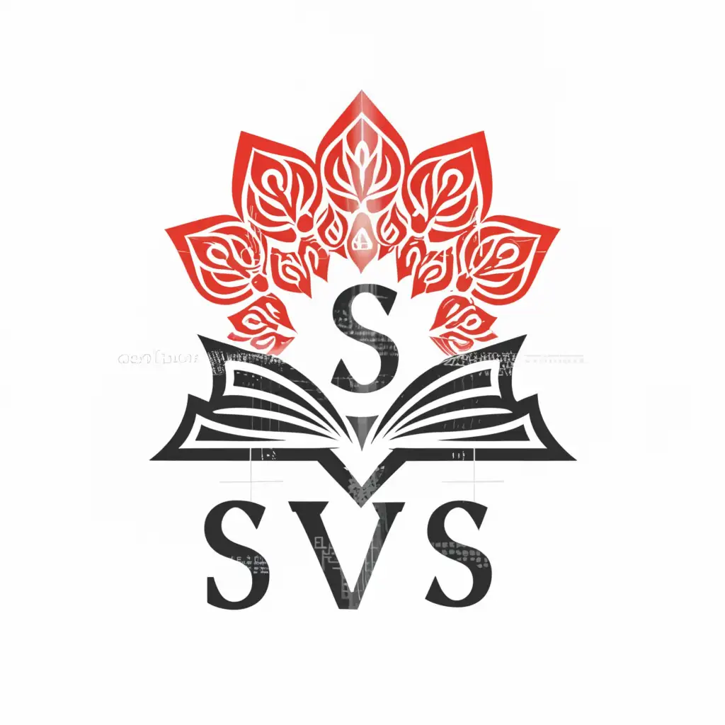 a logo design,with the text 'S', main symbol: a logo design, with the text 'SVS', main symbol: Books in peacock feather red Lotus mandala, Moderate, sunrise,complex,be used in Education industry,clear background