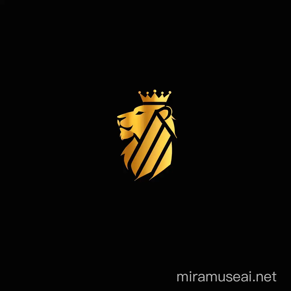 a modern and minimalist logo with a lion formed by lines and shapes, with a crown  