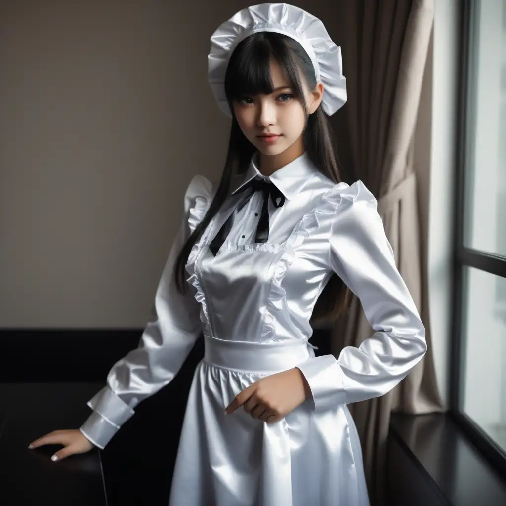 Elegant Maid in Satin Attire Poses Gracefully