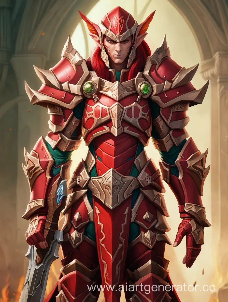 Sindorei-ElfWarrior-in-Red-Armor-Confronts-Doom-Slayer