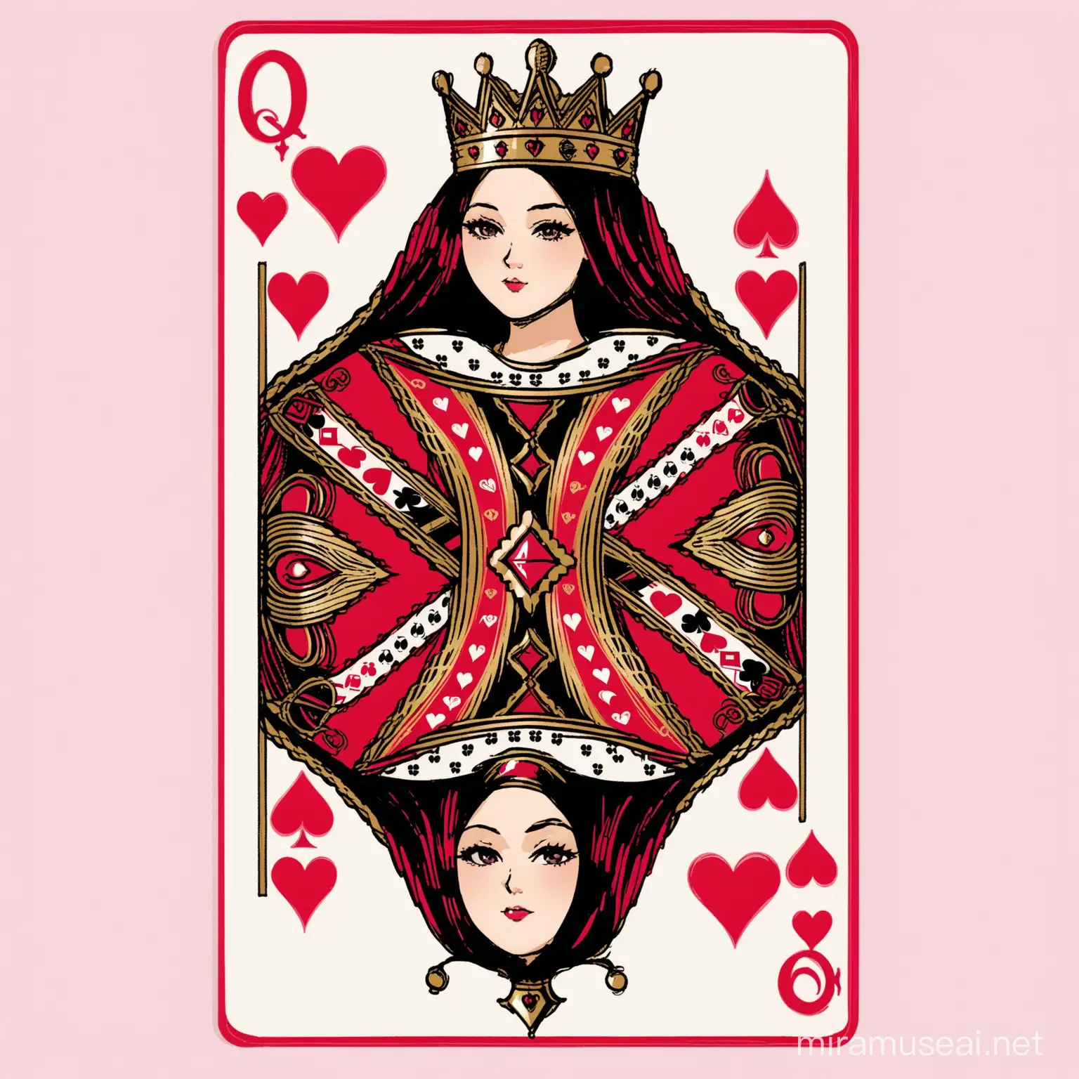 Regal Queen of Hearts Card Illustration