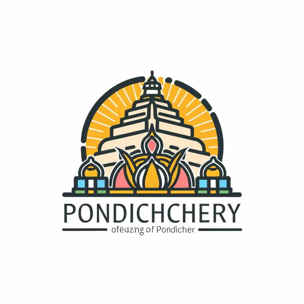 a logo design,with the text "Visit Pondicherry", main symbol:Matrimandir/Khowsuey/temples,Moderate,be used in Travel industry,clear background