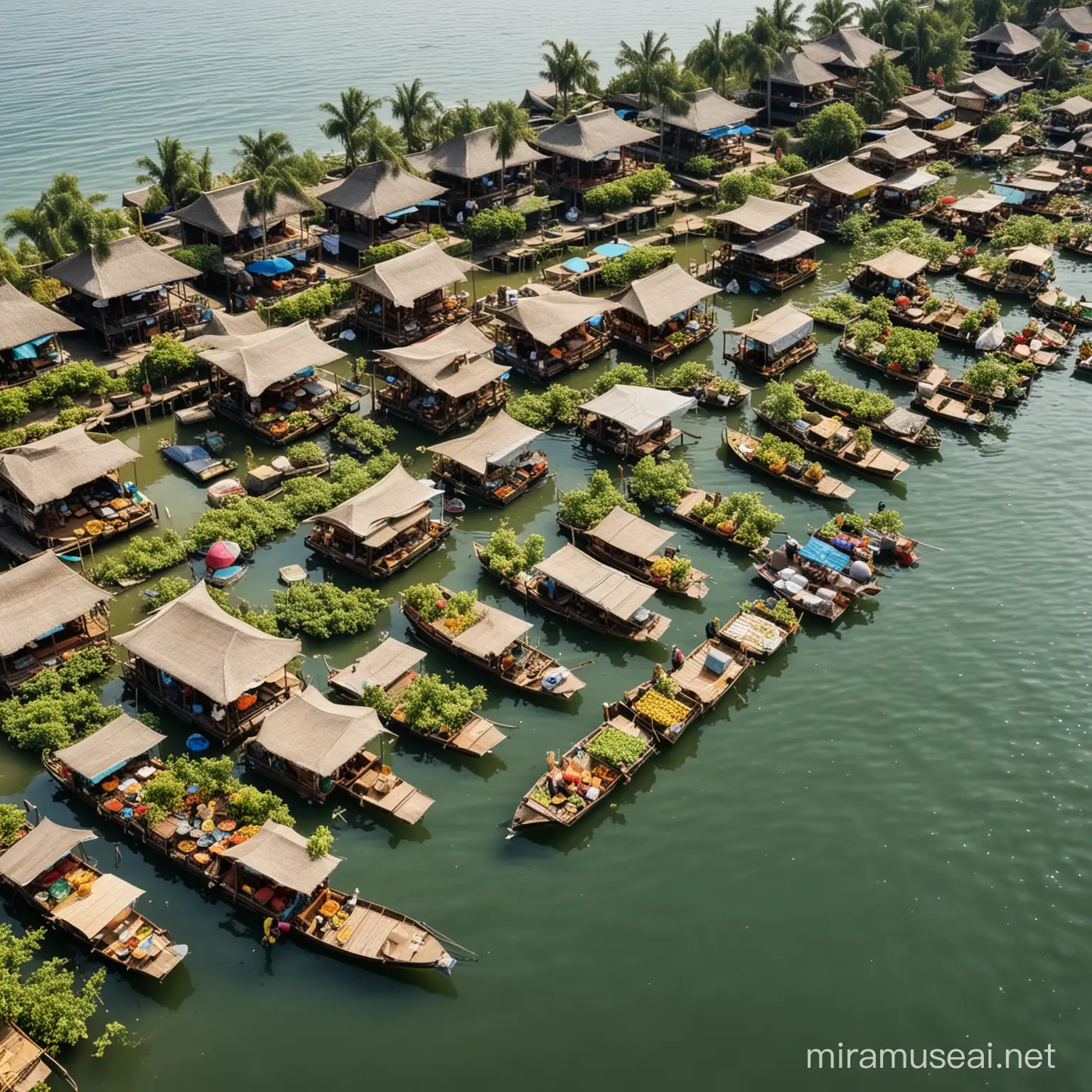 make a floating market design that is located ina beach at the lake