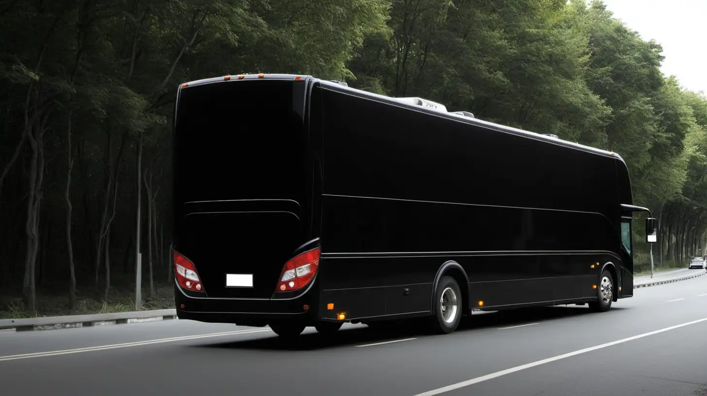 Sleek Black Tour Bus Cruising Down the Open Road