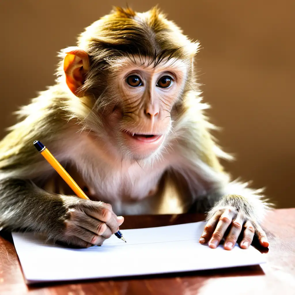 monkey writing on a pad of paper

