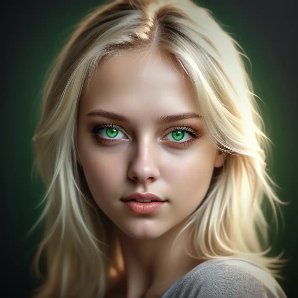 una belle ragazza bionda con gli occhi verdi, ritratto, fotorealistica