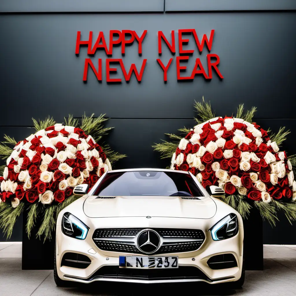 Luxurious New Year Celebration Mercedes Benz and 300 Rose Bouquet Display