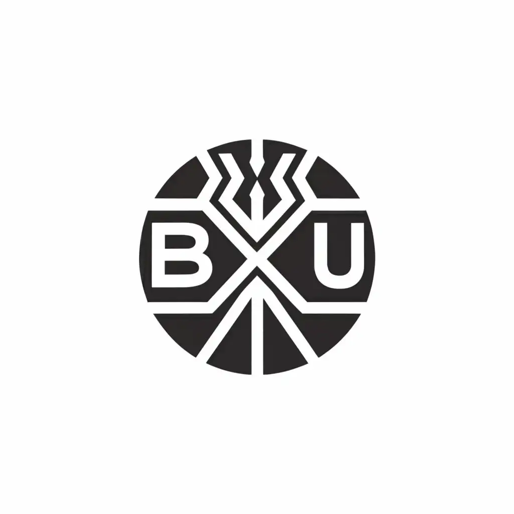 a logo design,with the text "BXU STUFF", main symbol:Monogram circle black and white,Moderate,clear background