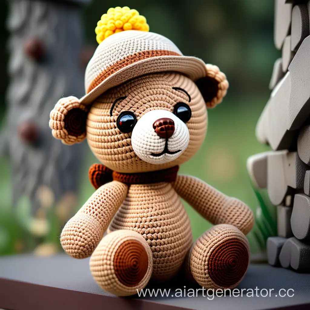 Adorable-Crocheted-Teddy-Bear-Wearing-a-Playful-Hat
