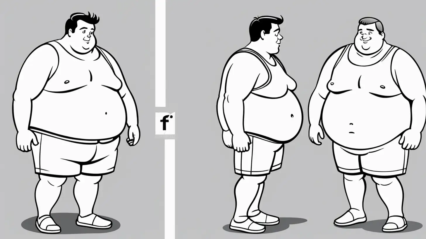 simple black and white illustration of a chubby and fit man before and after

