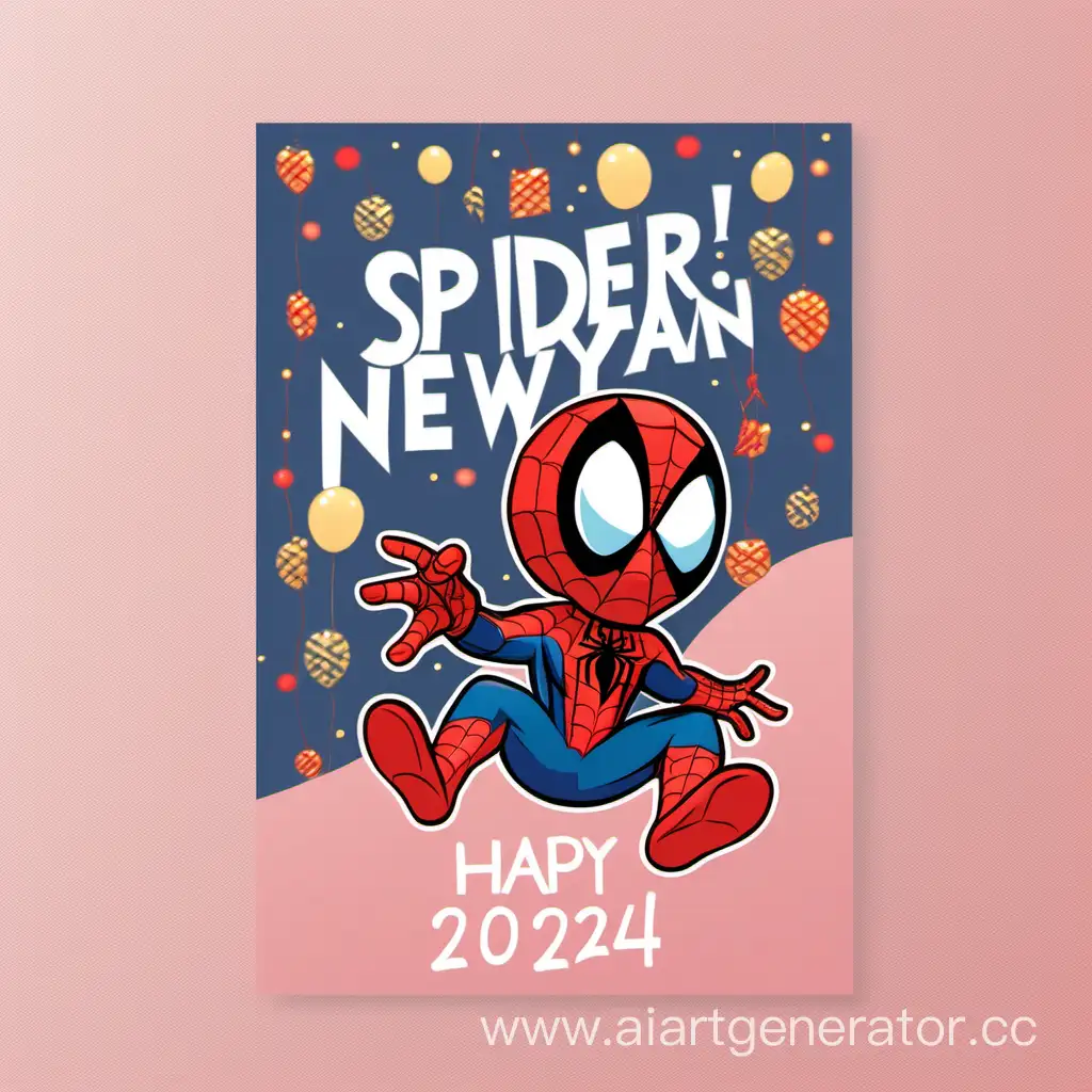 spider-man new year postcard, cute style, 2024 title
