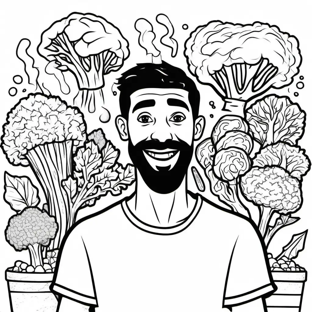 Joyful Stoner Guy Making Butter Coloring Page with Broccoli | MUSE AI