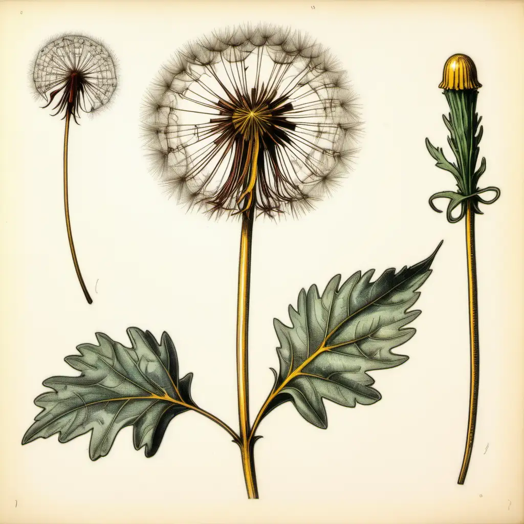 botanical drawing of th plant 
dandelion

