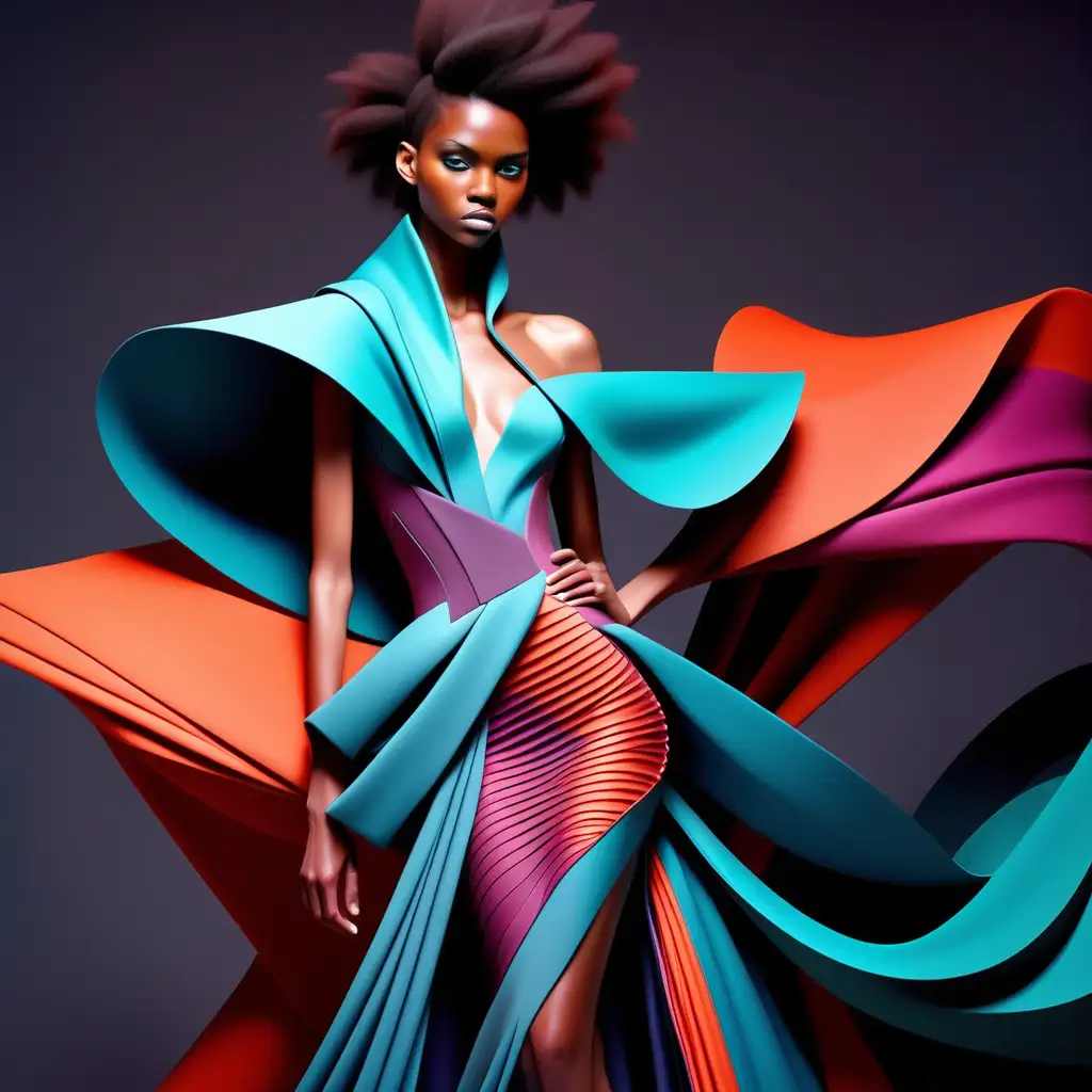 Luxurious Futuristic Fashion Collection Dynamic Elegance in Vibrant Hues
