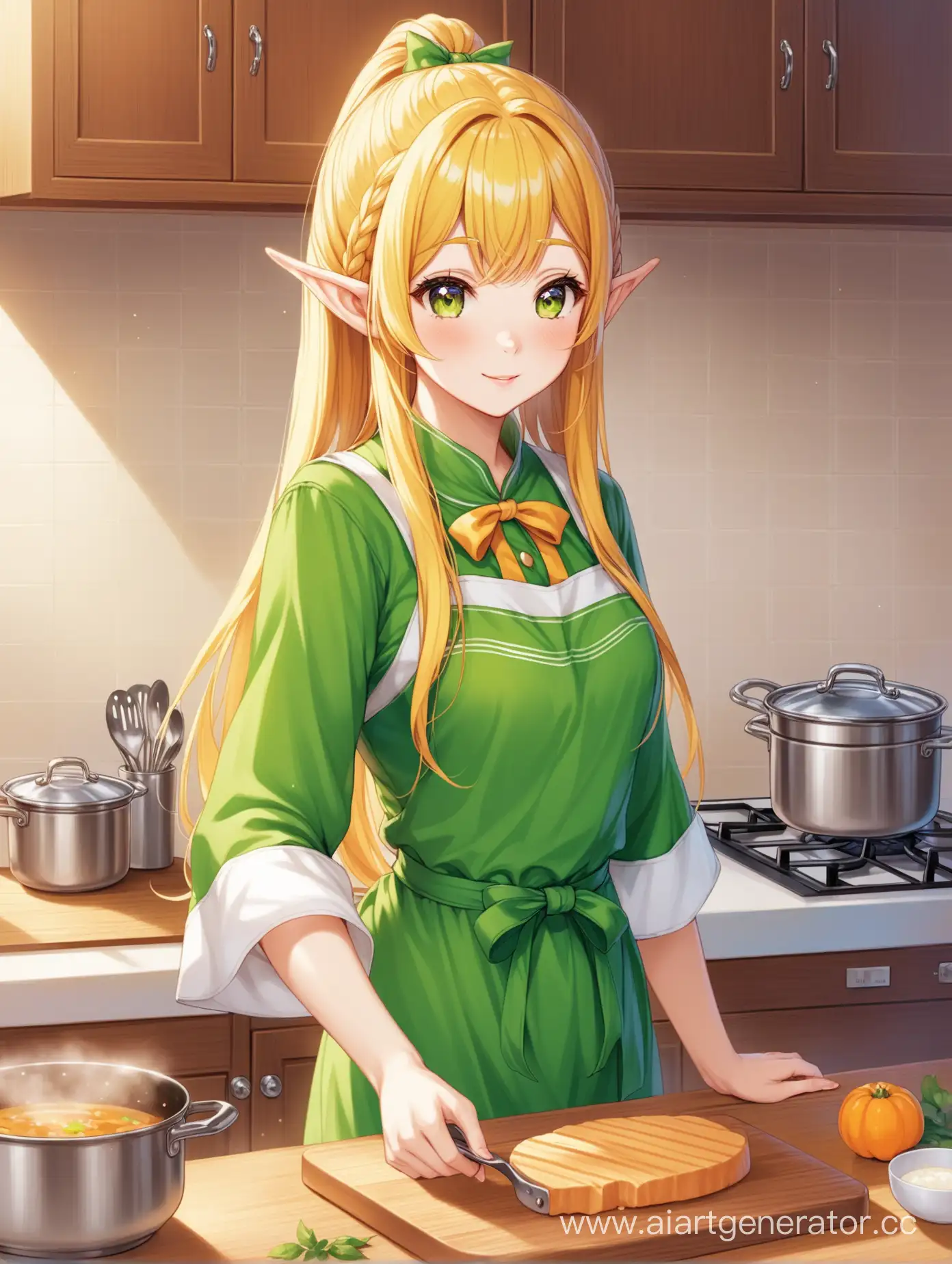 Девушка эльф на кухне
