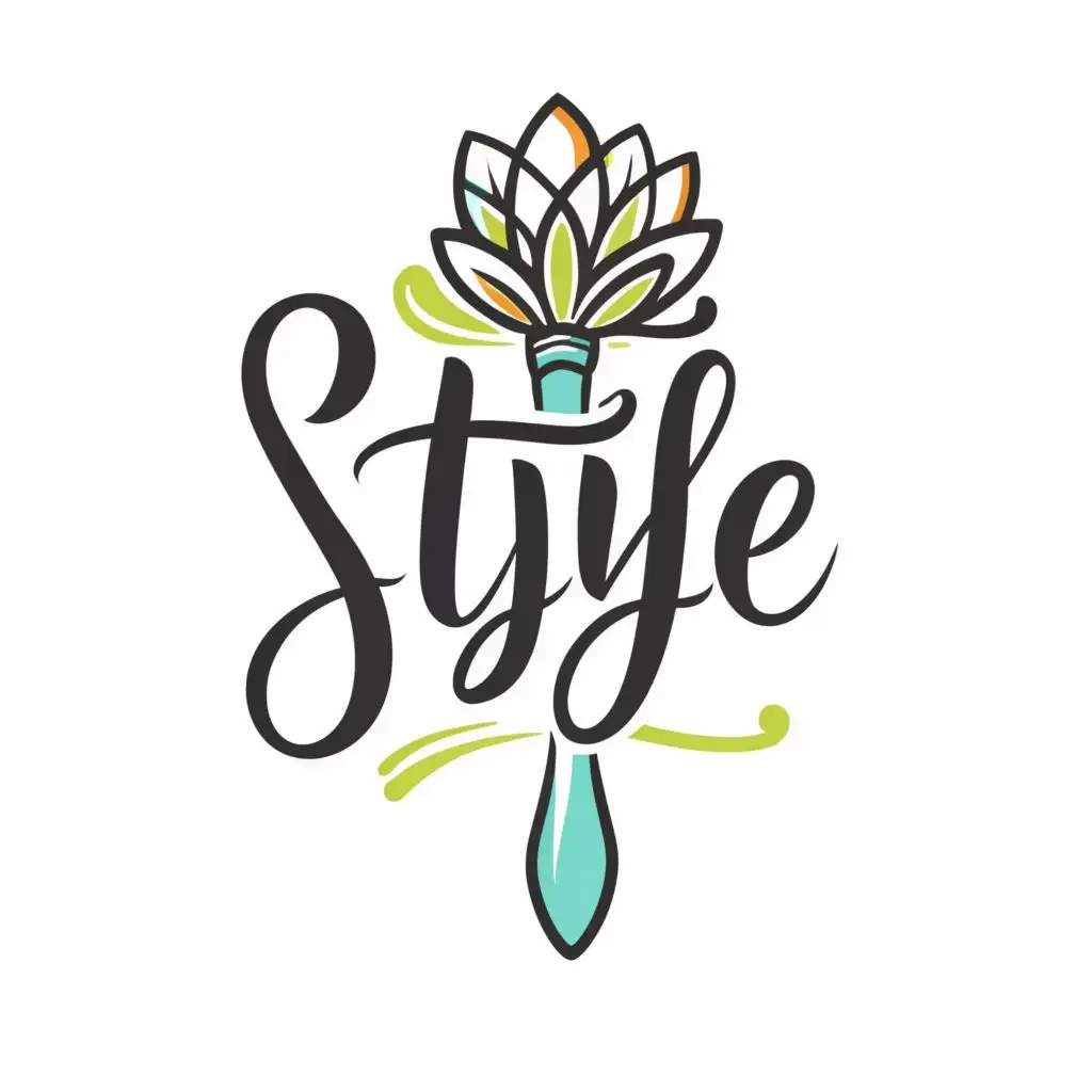 logo, flower or paint brush, with the text "style", typography