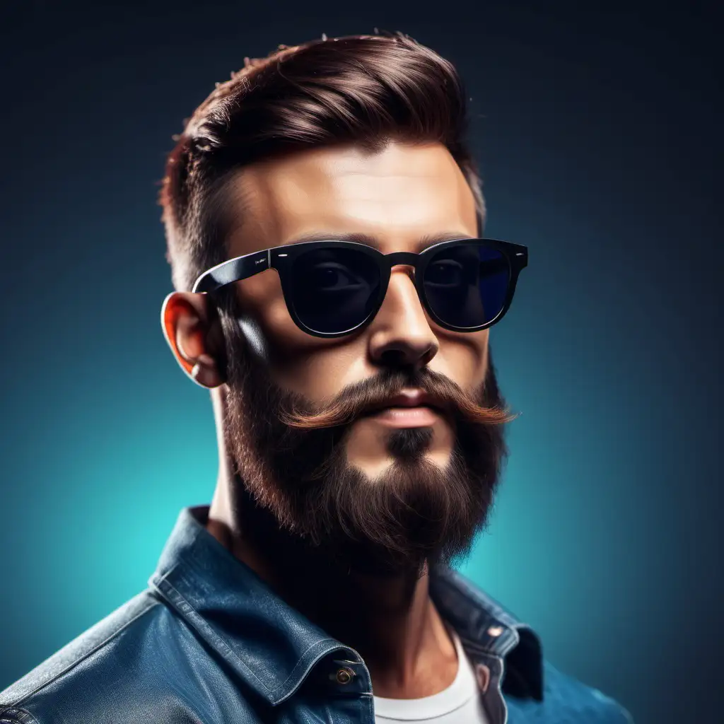 create an avatar of a male influencer in sunglasses, log beard profile picture in the studio