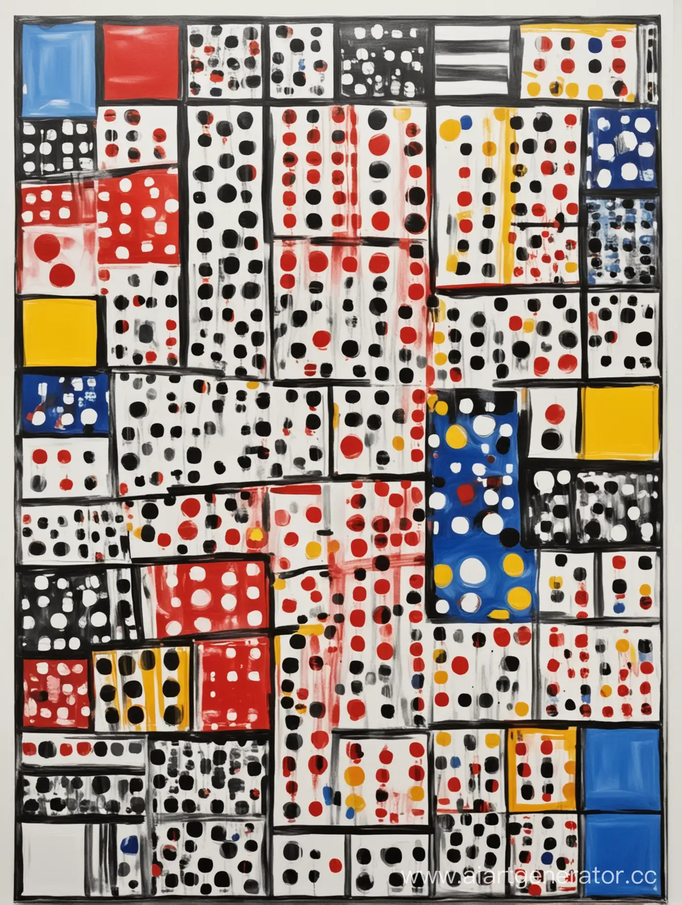 make an image based on the ideas of Kusama Yayoi and Pete Mondrian in the style of abstraction