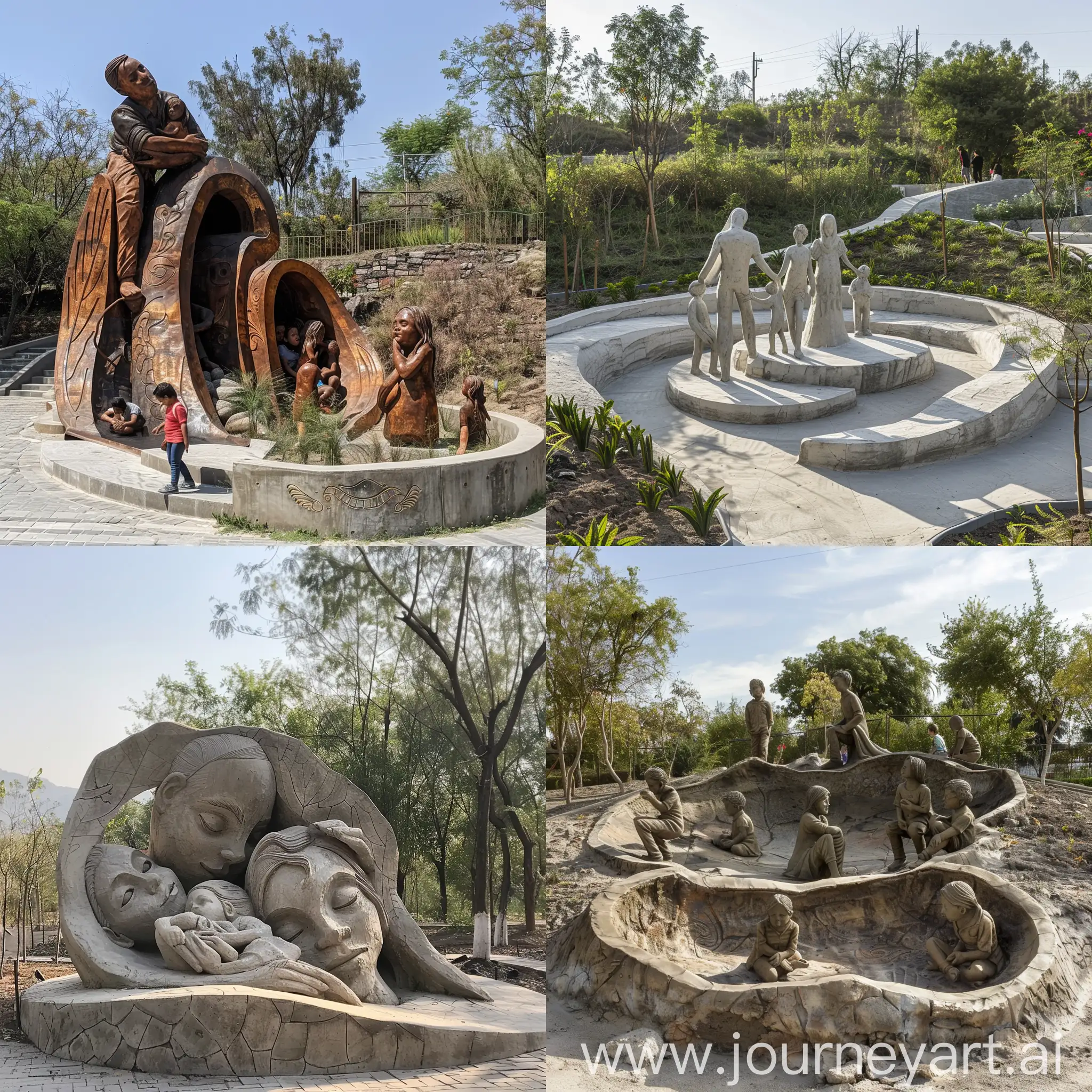 como realizar una escultura urbana donde se promueve la familia y la convivencia en los parques hundidos de la colonia jardines de country en Guadalajara Jalisco