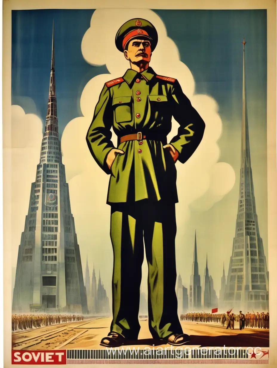 советский агитационный плакат, без надписей, мужчина стоит во весь рост, серьезный 