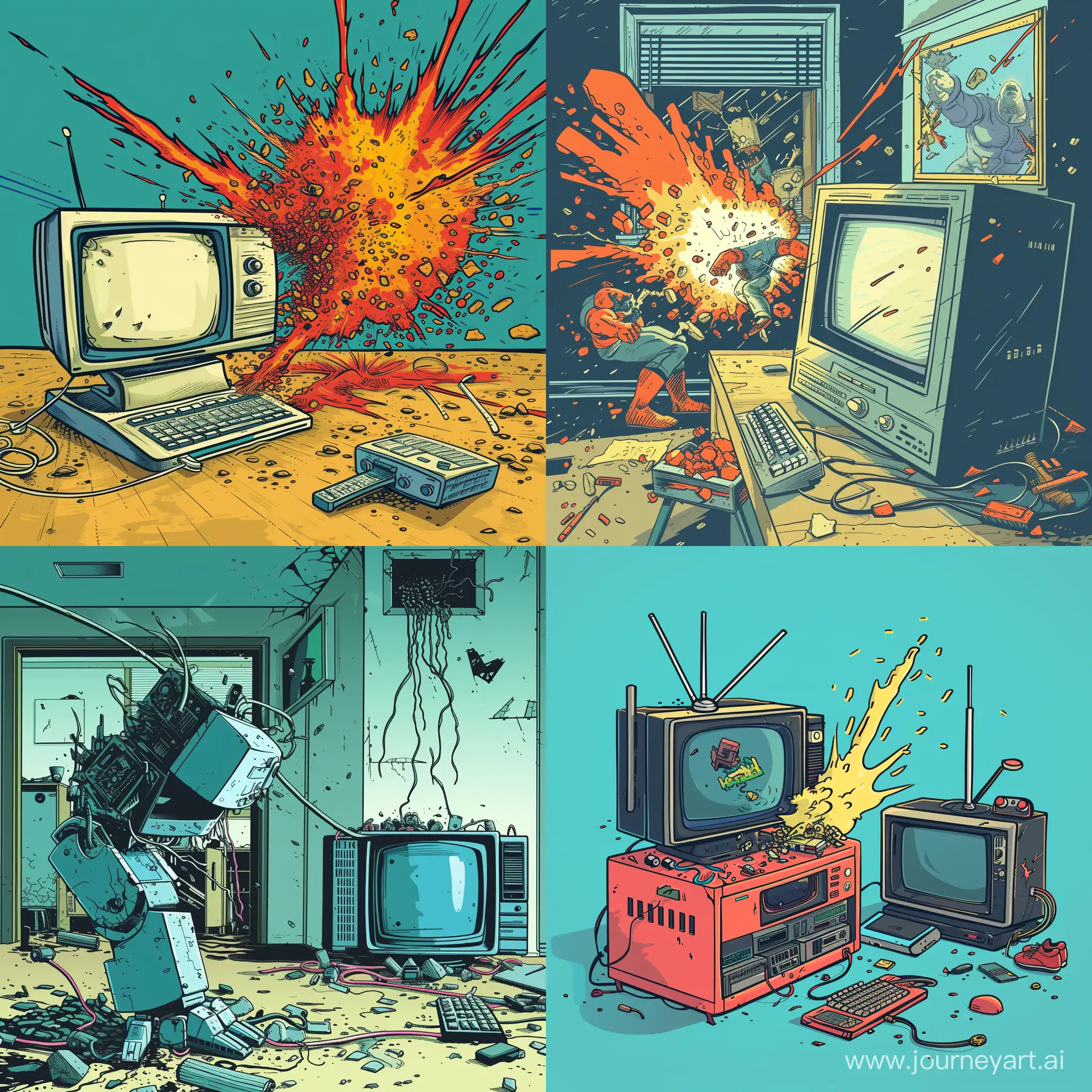Компьютер сражается против телевизора, комикс