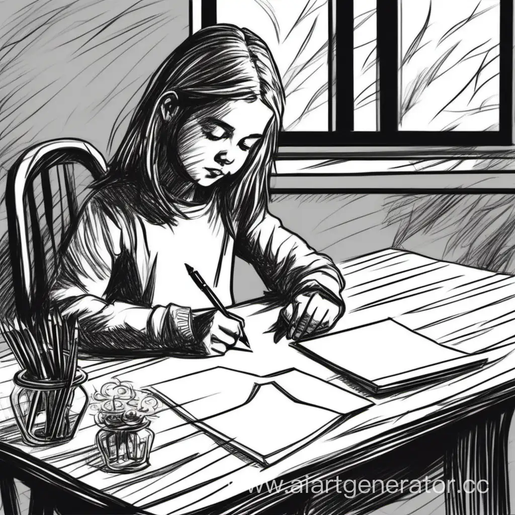 Young-Girl-Engaged-in-Creative-Writing-at-a-Table