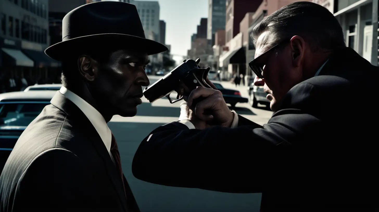 FBI Agents Confronting Death in Cinematic Noir Scene