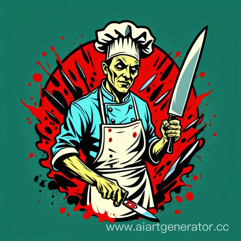 KILLER chef, BLOODY knife, VECTOR ART, COMICS, FLAT COLORS, STYLE OBEY
