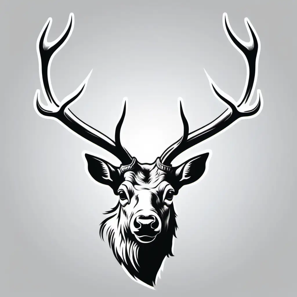 vector art elk head, black and white on white background