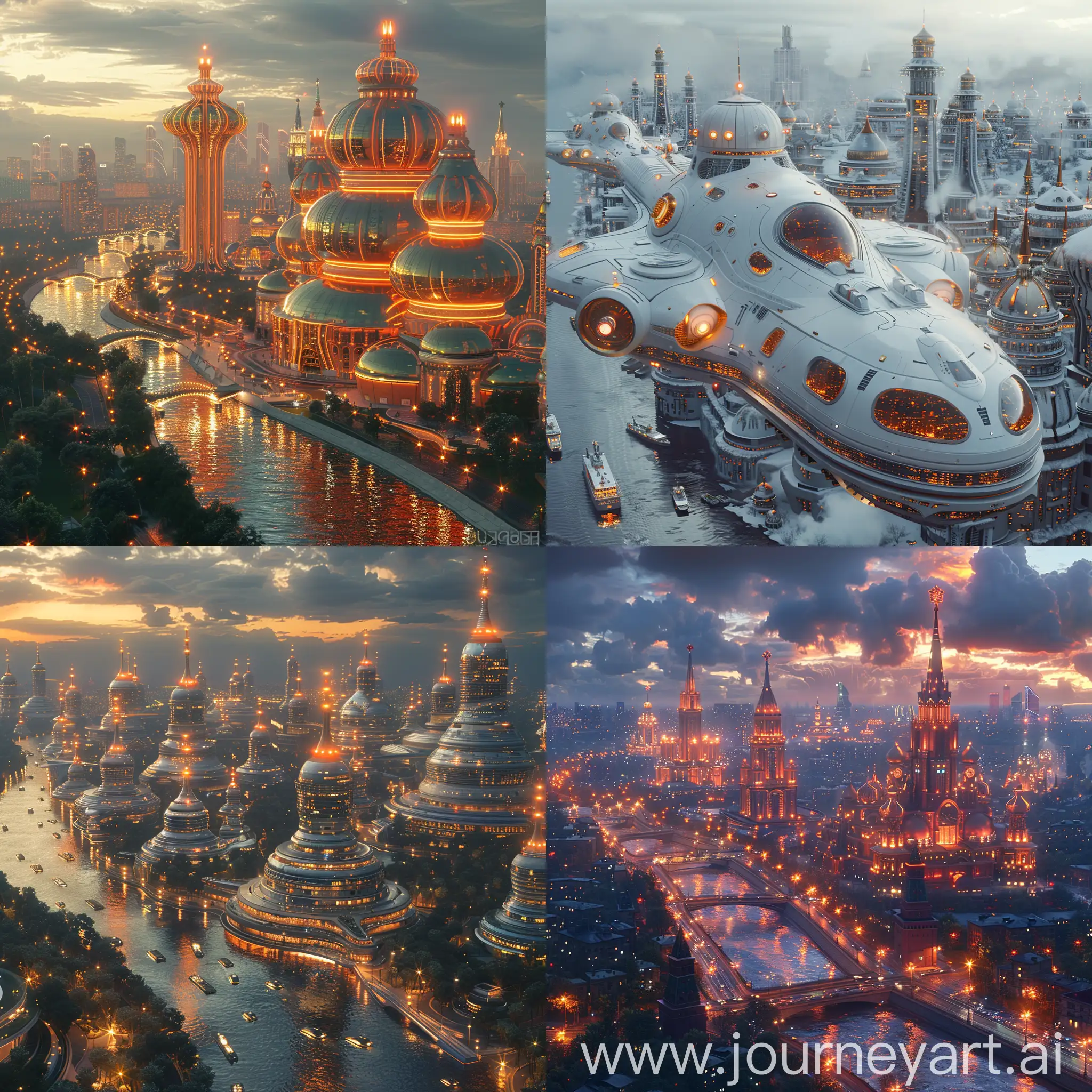 Futuristic Moscow, futuristic high-tech style, octane render --stylize 1000