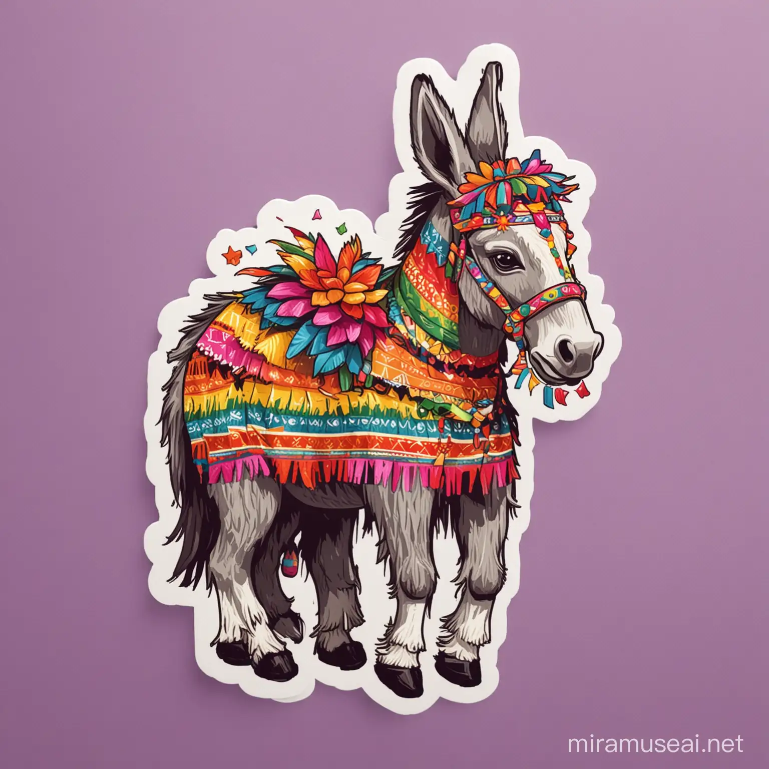 A vibrant and festive vector illustration of a Mexican donkey pinata , celebrating Cinco de Mayo. retro groovy with  white background sticker