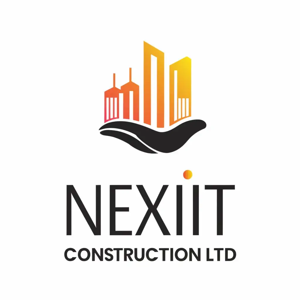 logo, A hand holding a Buildings, with the text "Nexit Construction Ltd", typography