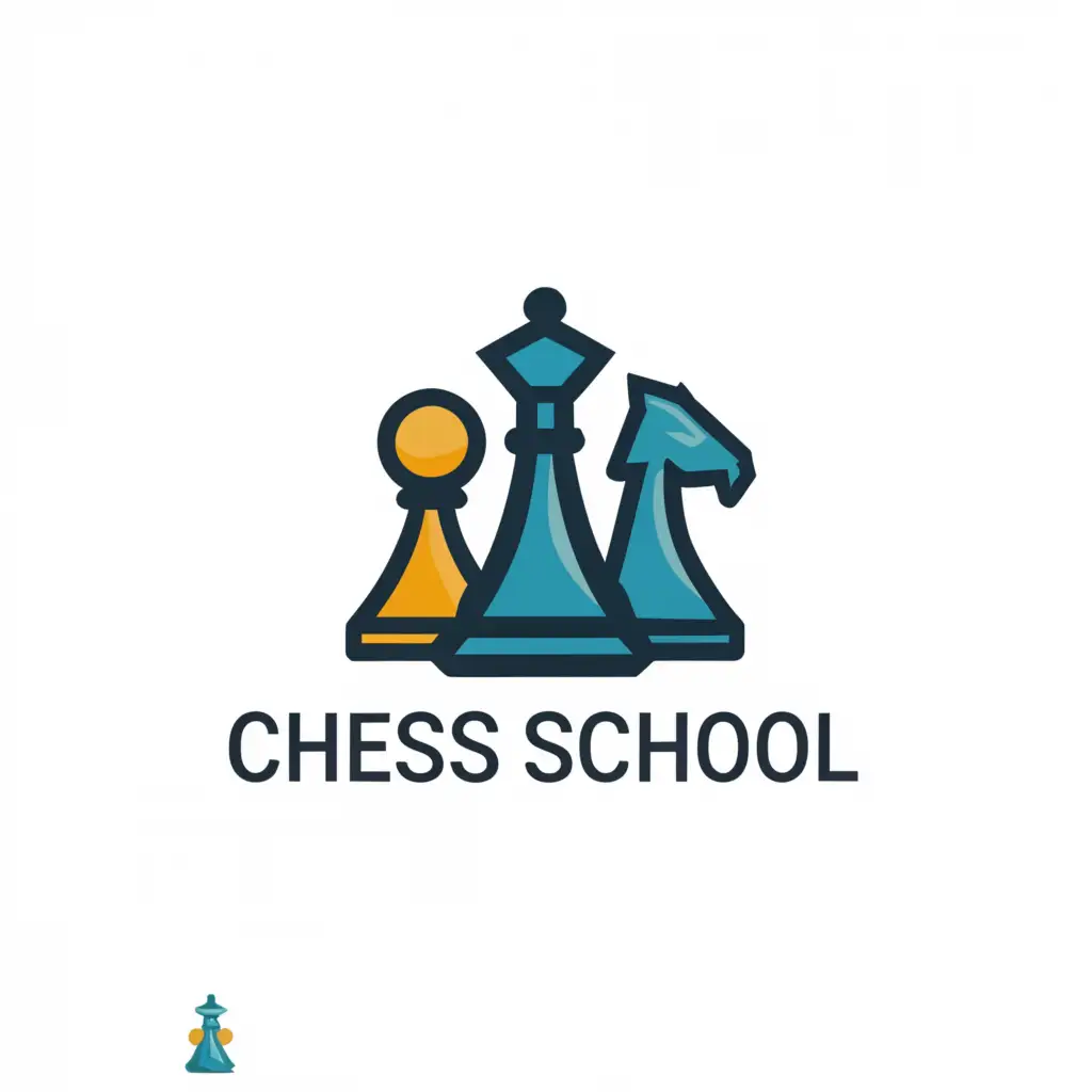 a logo design,with the text "CHESS SCHOOL", main symbol:CHESS, FIGURES, SCHOOL.,Moderate,clear background