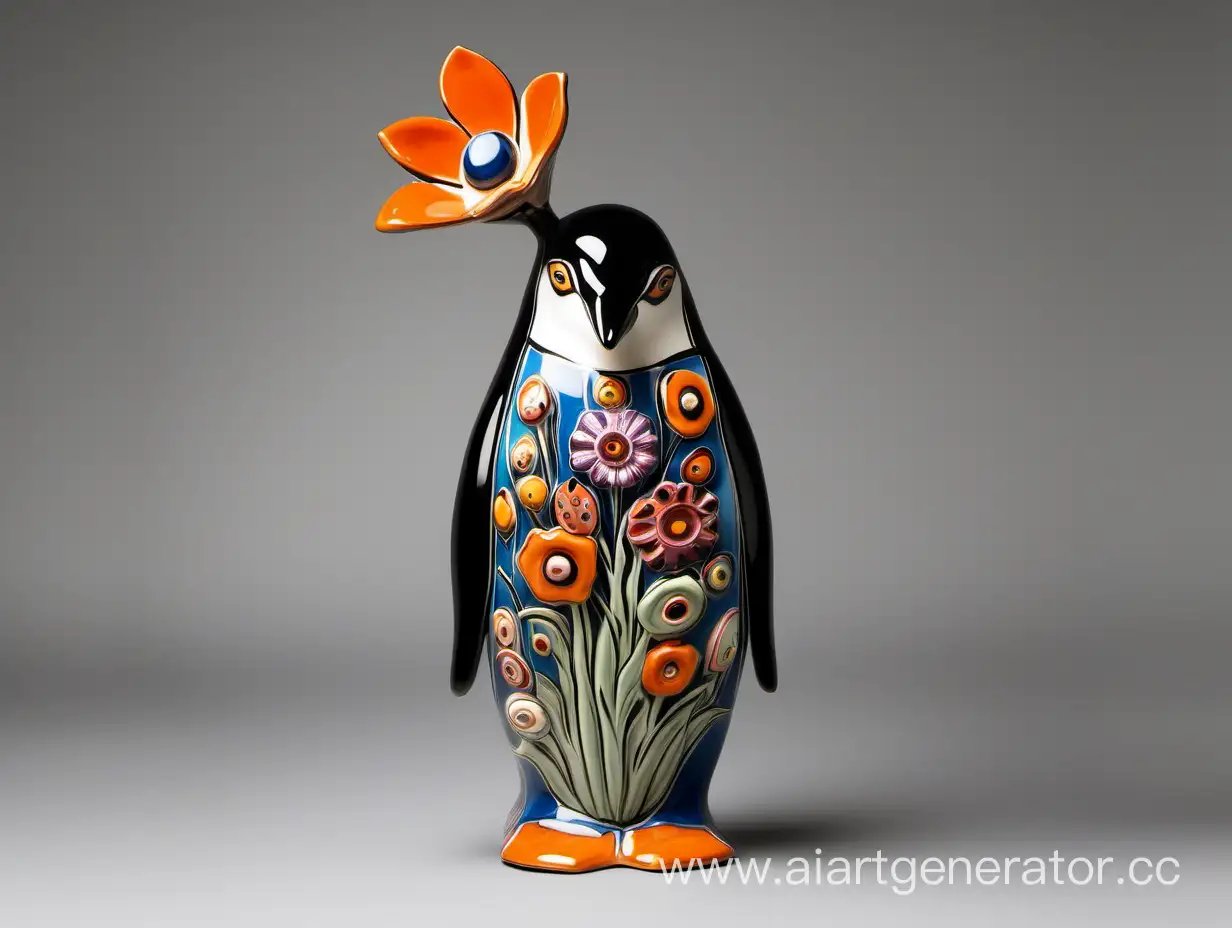 AvantGarde-Penguin-Ceramic-with-Vibrant-Flower-Arrangement