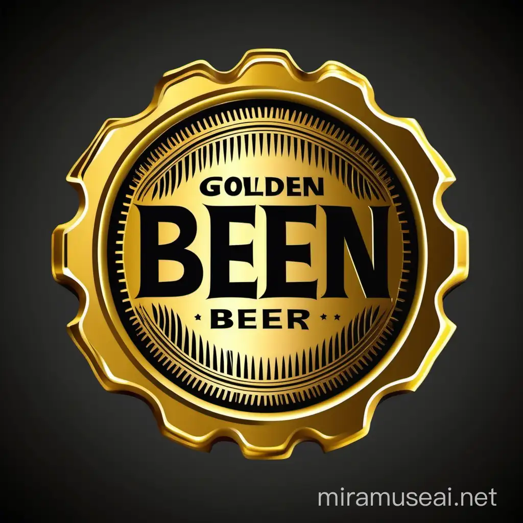 Shiny Golden Beer Cap on Reflective Surface