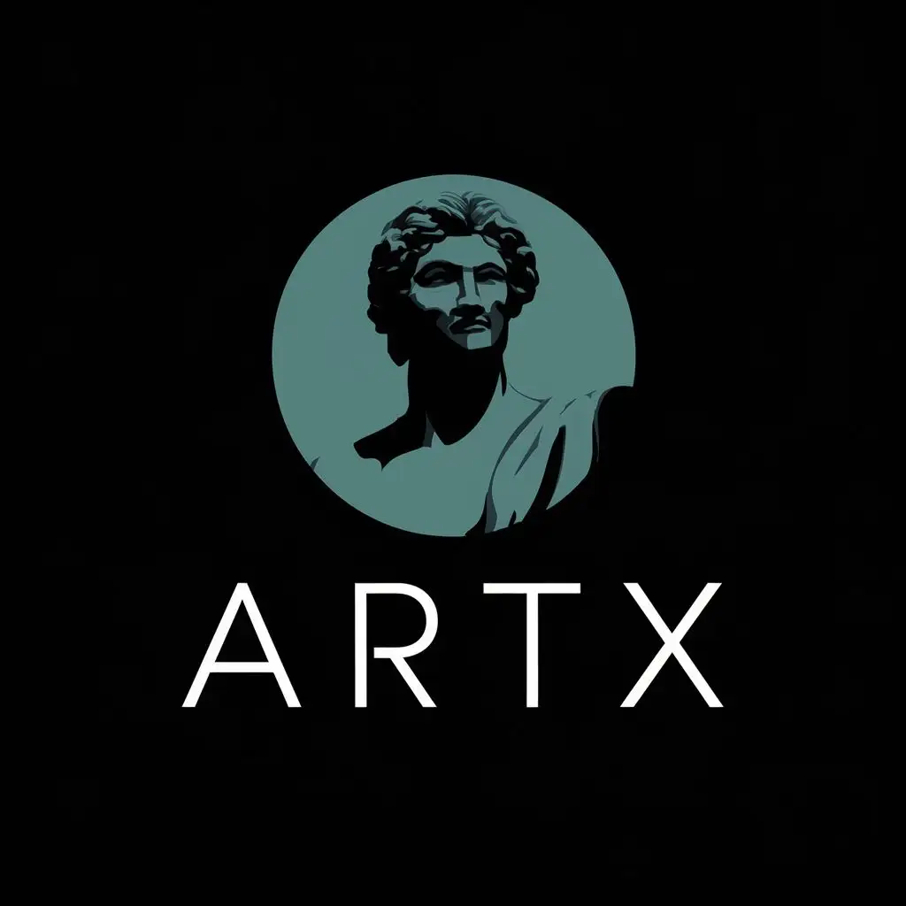 logo, statue simplified and circle, with the text "ArtX", typography, be used in Entertainment industry