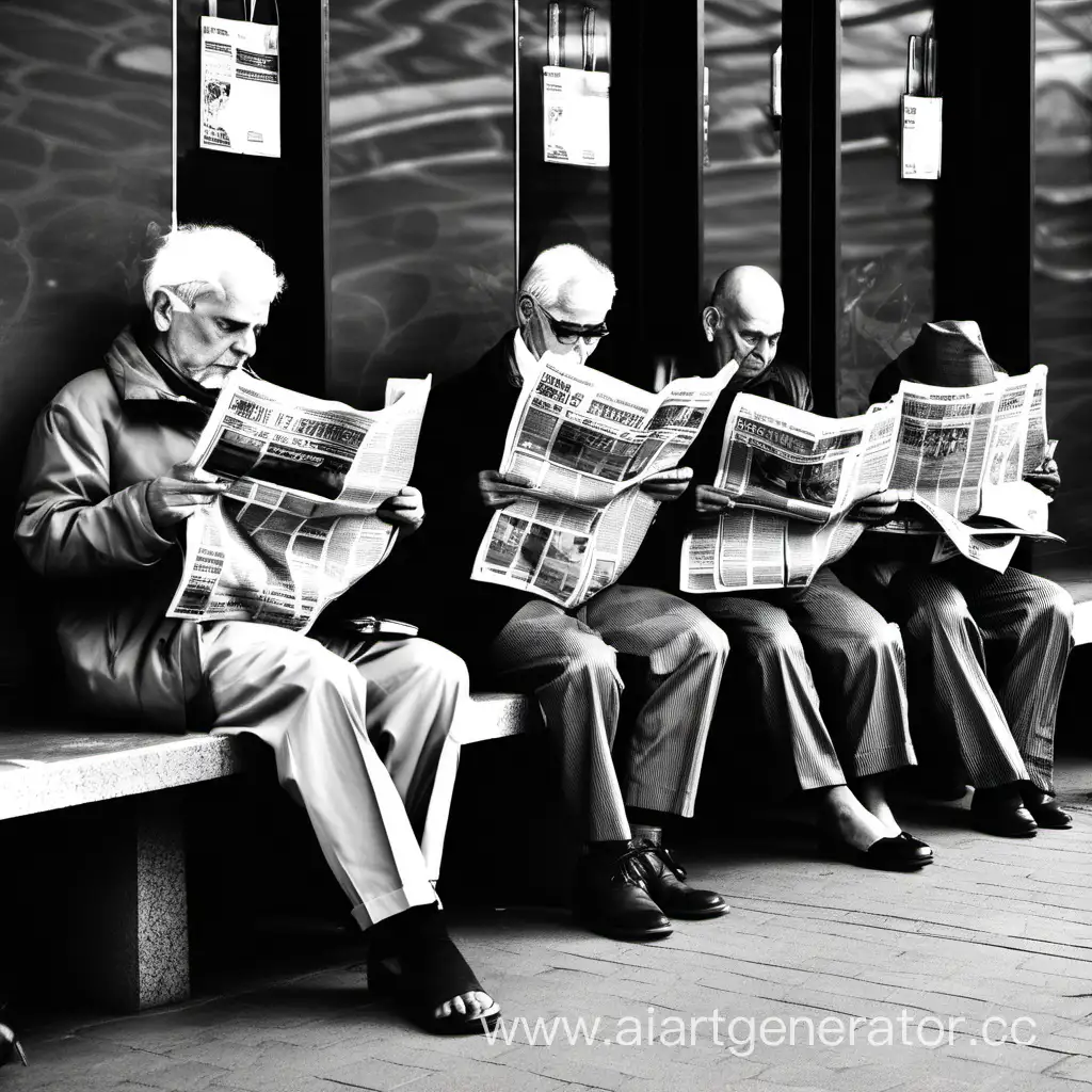 люди читают газеты сидят в ряд