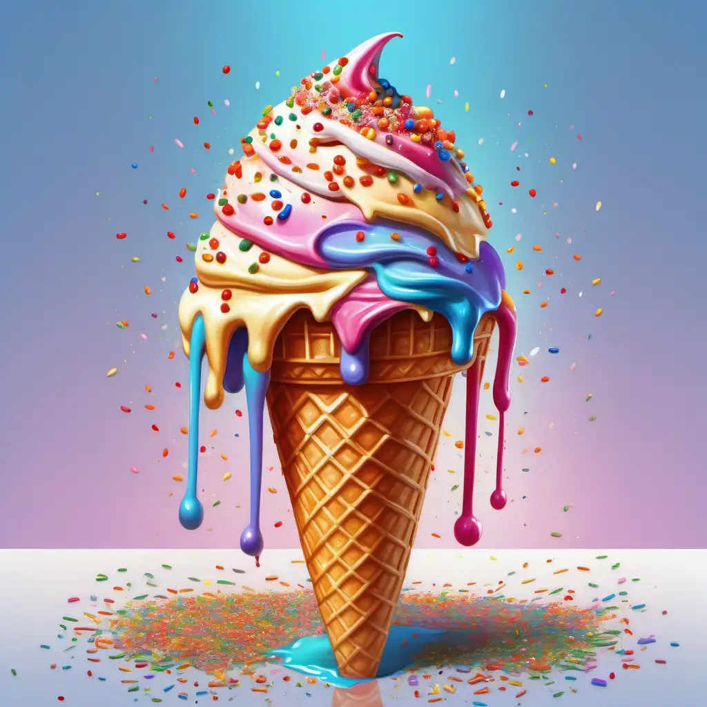 Colorful Ice Cream Cone Delight Vibrant Sprinkled Oil Painting
