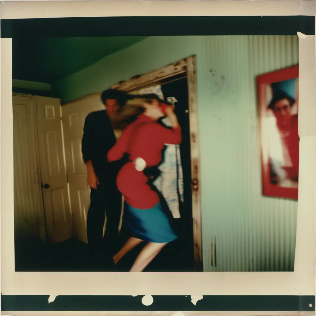[kodachrome, film grain], [man punching woman in suburban home], [old magazine], [distortion, glitch],[over exposed], [distressed paper], [still frame], [35mm film], [saul leiter] with red